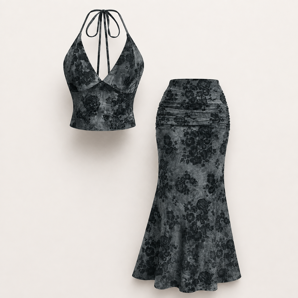 Vintage Floral Halter Top & Maxi Skirt Set