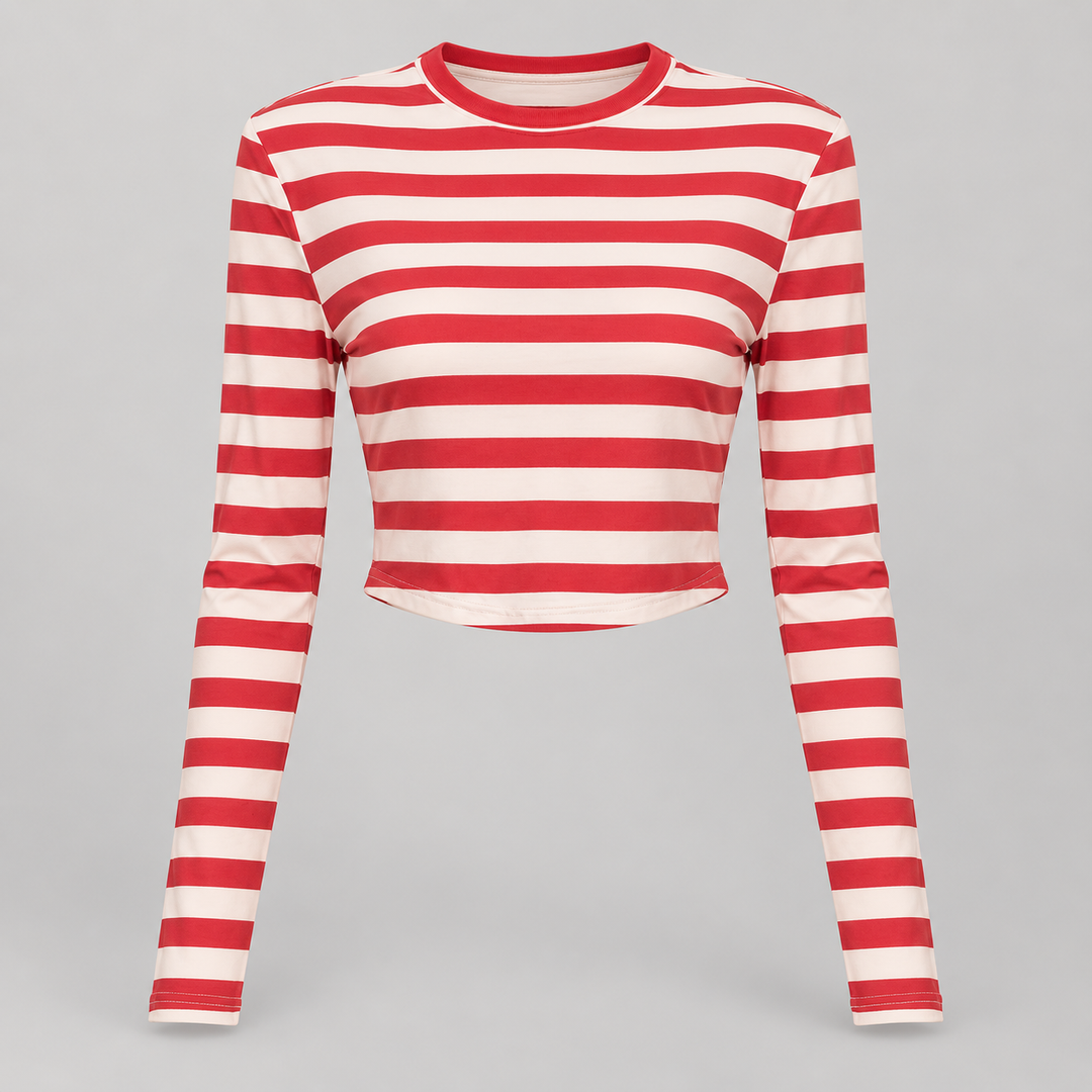 VISSONG Women’s Red Stripe Long-Sleeve Crop Top
