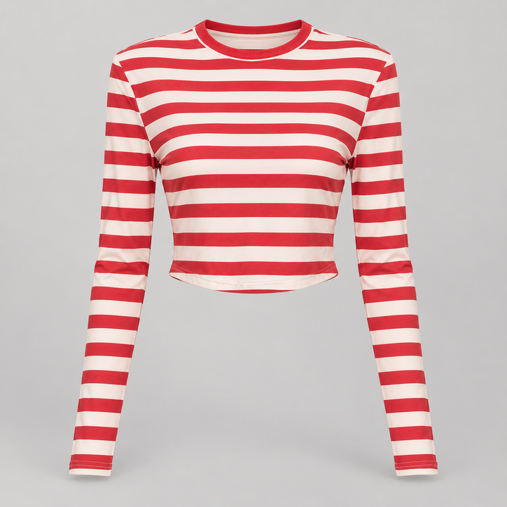 VISSONG Women’s Red Stripe Long-Sleeve Crop Top