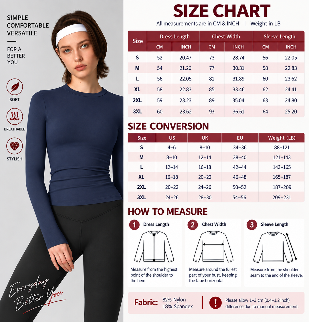 VISSONG Women’s Stretch Long-Sleeve Crewneck Top