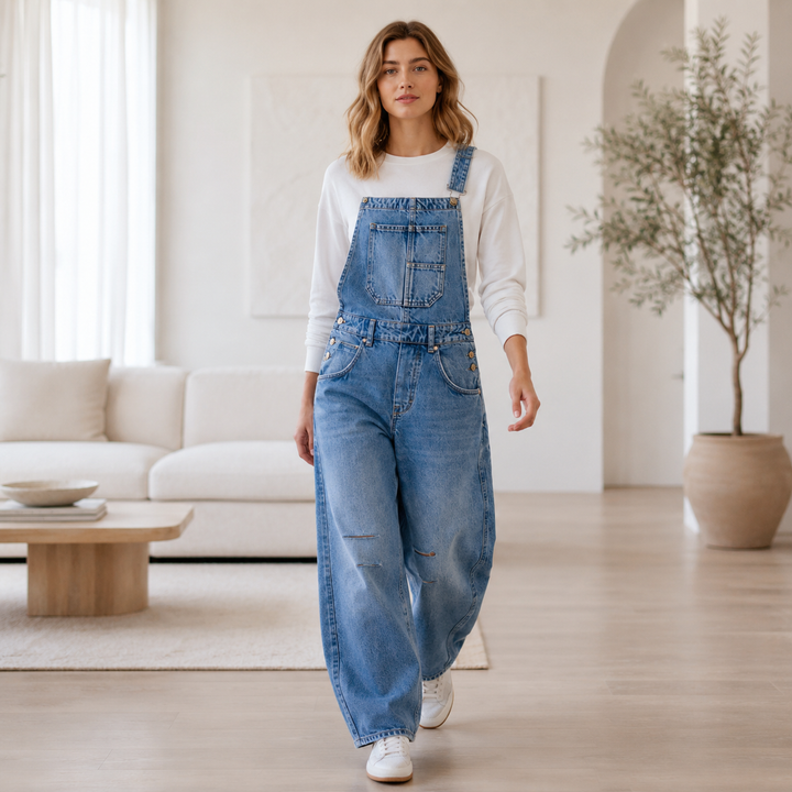 Relaxed Barrel-Leg Denim Overalls