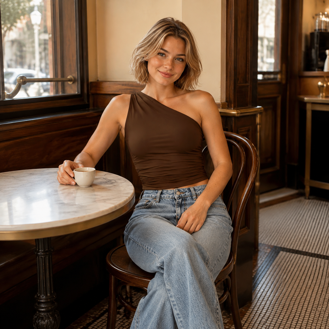 One Shoulder Ruched Top