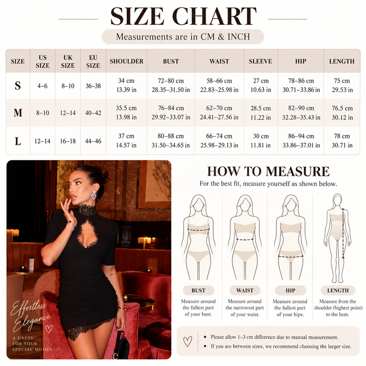 VISSONG Women’s Lace-Trim Keyhole Bodycon Mini Dress