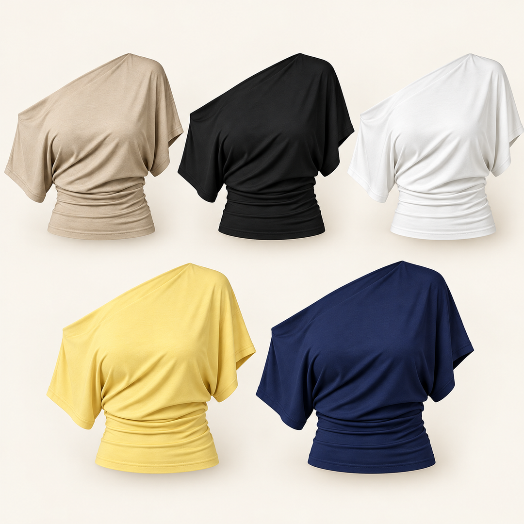 VISSONG Women’s Asymmetric Off-Shoulder Draped Crop Top