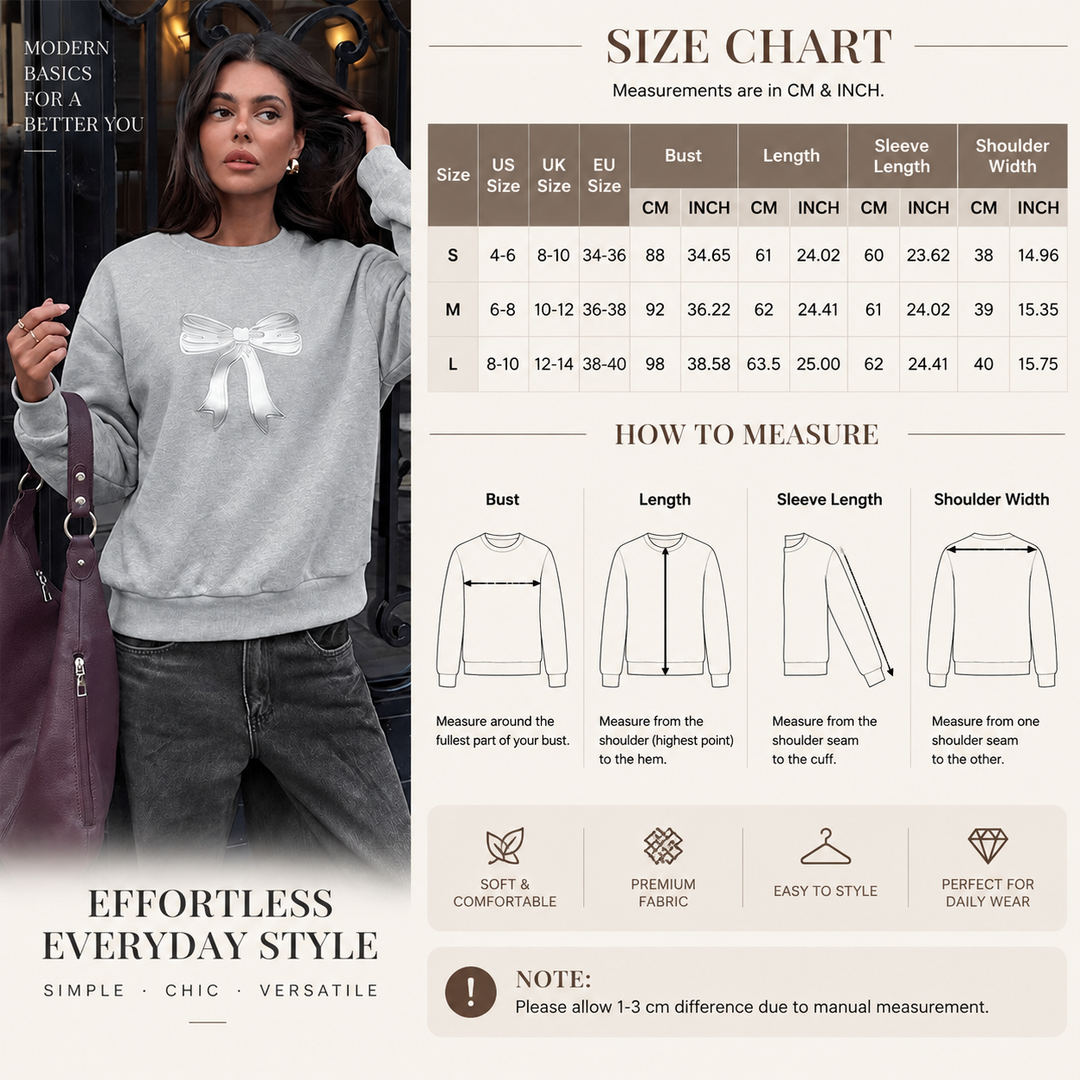 VISSONG Women’s Bow Embroidered Cozy Crewneck Sweatshirt