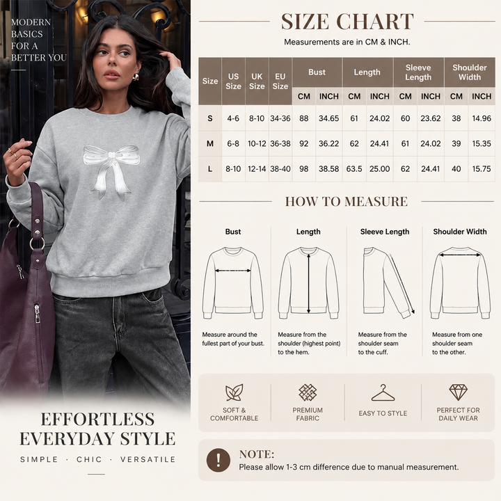 VISSONG Women’s Bow Embroidered Cozy Crewneck Sweatshirt
