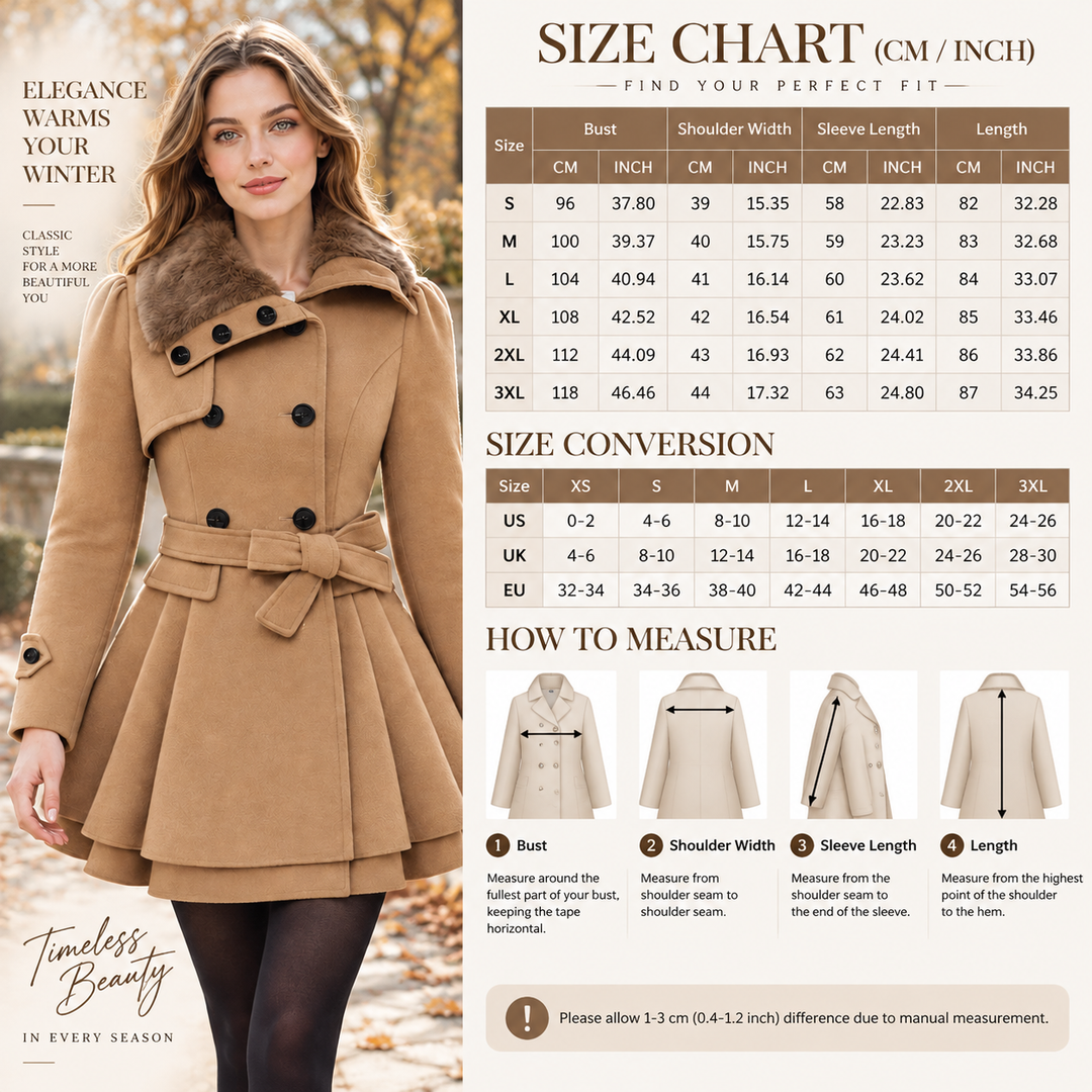 VISSONG Women’s Plush-Collar Bow-Waist Fit-and-Flare Coat