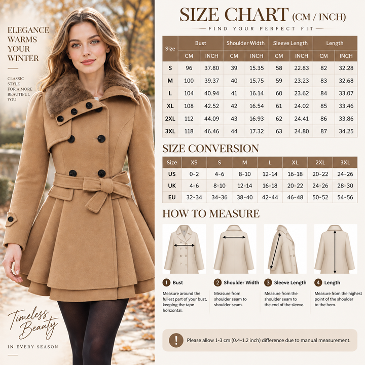 VISSONG Women’s Plush-Collar Bow-Waist Fit-and-Flare Coat