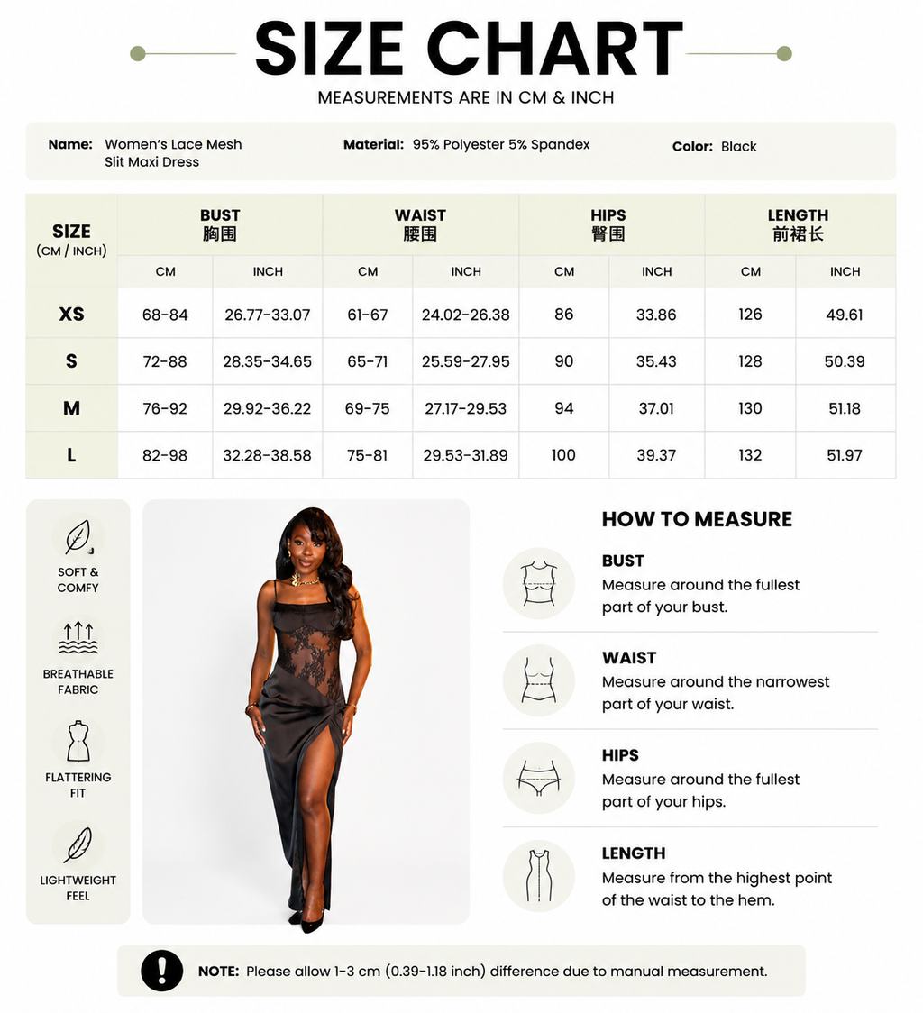 Women's Lace Mesh Slit Maxi Dress
