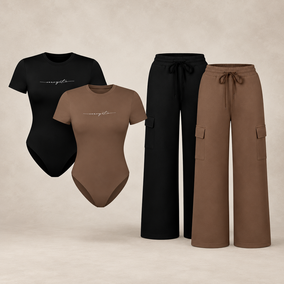 VISSONG Women’s Bodysuit &amp; Wide-Leg Cargo Pants Set