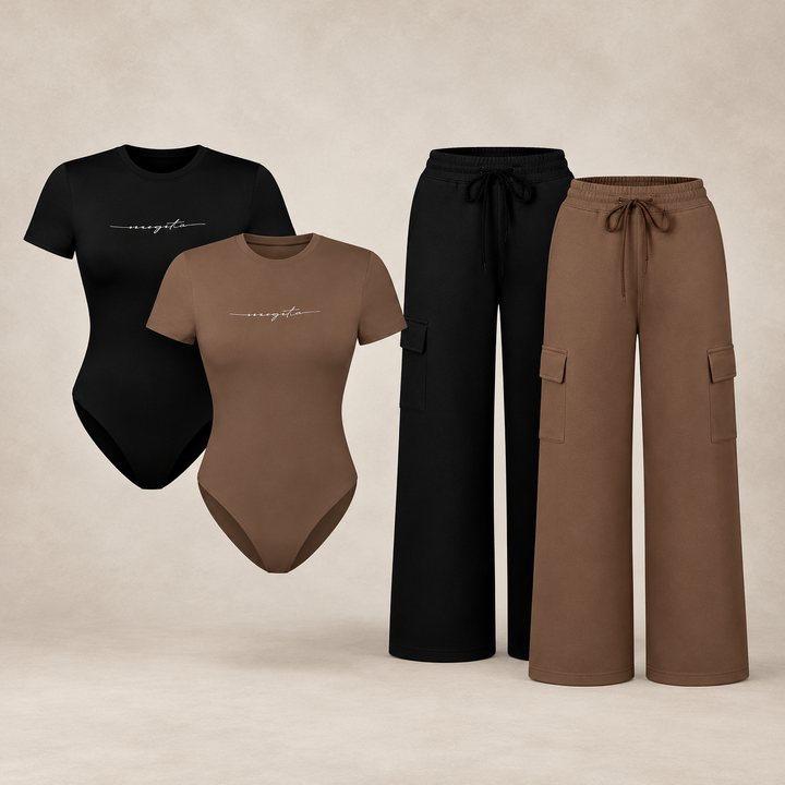 VISSONG Women’s Bodysuit &amp; Wide-Leg Cargo Pants Set
