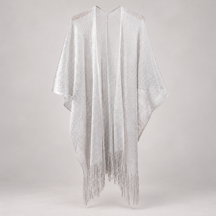 VISSONG Women’s Shimmer Fringe Open-Front Kimono