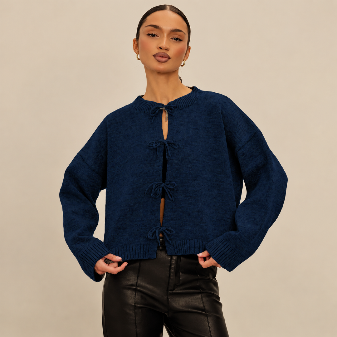 VISSONG Women’s Tie Front Cropped Knit Cardigan