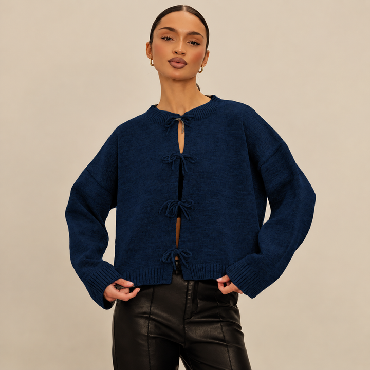 VISSONG Women’s Tie Front Cropped Knit Cardigan