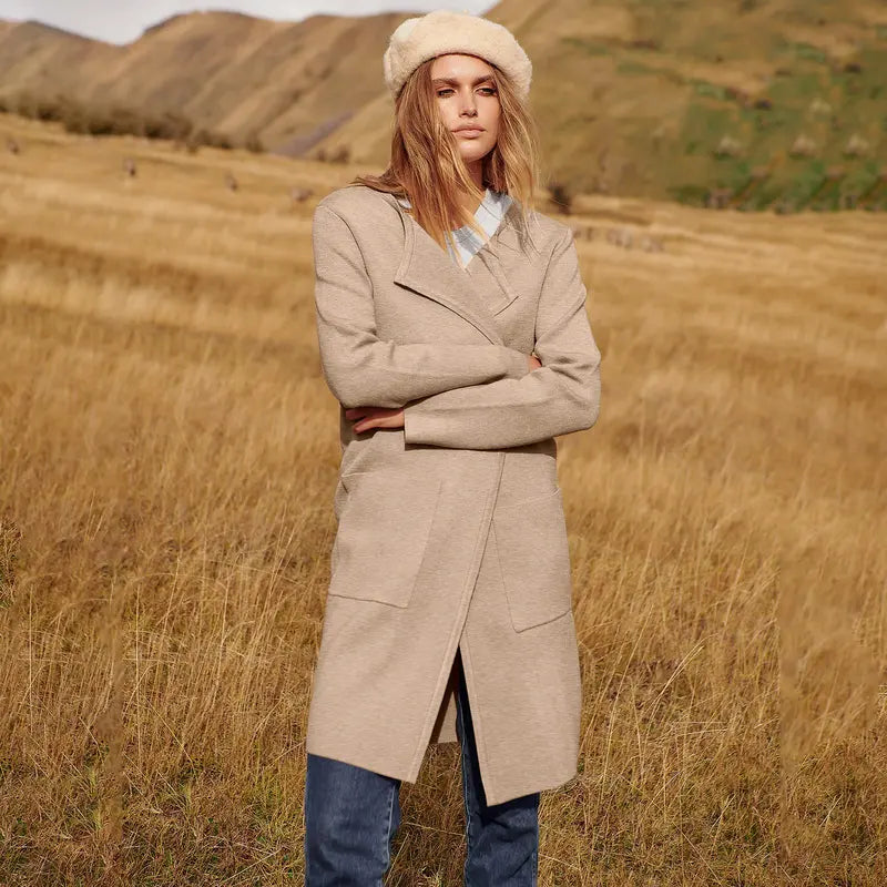 VISSONG Women’s Wide-Lapel Open-Front Pocket Coat