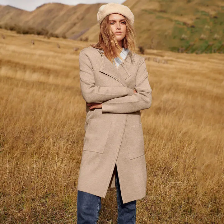 VISSONG Women’s Wide-Lapel Open-Front Pocket Coat
