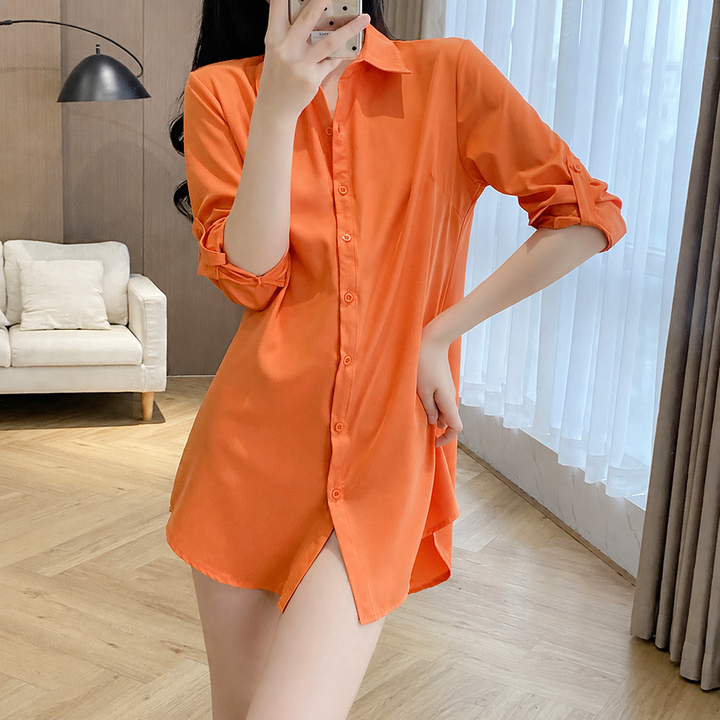 VISSONG Women’s Silky Relaxed Button-Down High-Low Shirt Dress