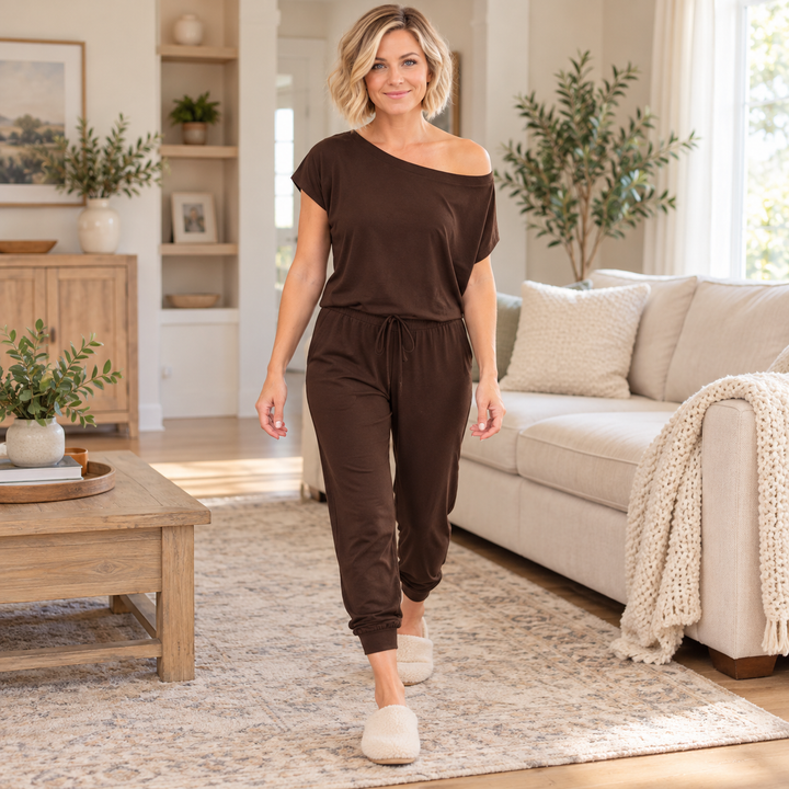 VISSONG Women’s Wide-Neck Drawstring Jogger Jumpsuit