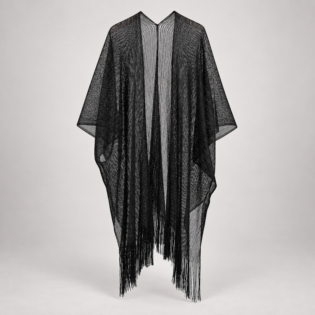 VISSONG Women’s Shimmer Fringe Open-Front Kimono