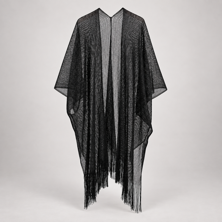 VISSONG Women’s Shimmer Fringe Open-Front Kimono