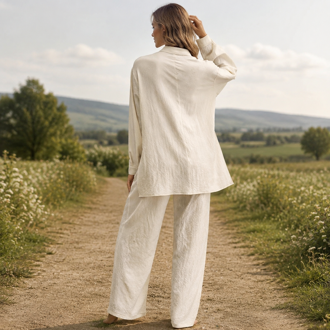 Women’s Relaxed Button-Down Shirt &amp; Wide-Leg Pants Set