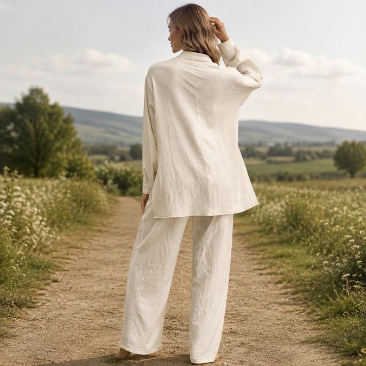 Women’s Relaxed Button-Down Shirt &amp; Wide-Leg Pants Set