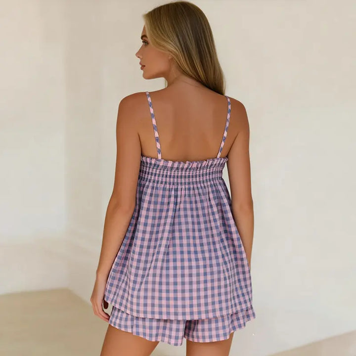 VISSONG Women’s Gingham Smocked Ruffle Camisole