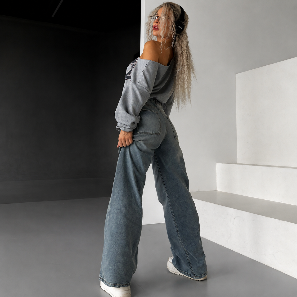 Washed Blue High Waist Wide Leg Jeans