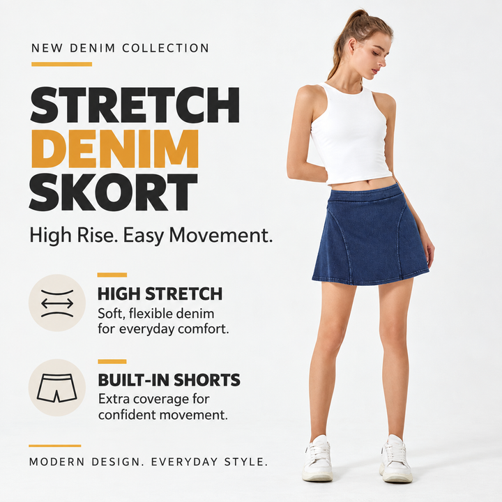 VISSONG Women’s Curved-Seam Denim Skort