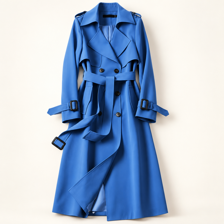VISSONG Women’s Belted Storm-Flap Longline Trench Coat