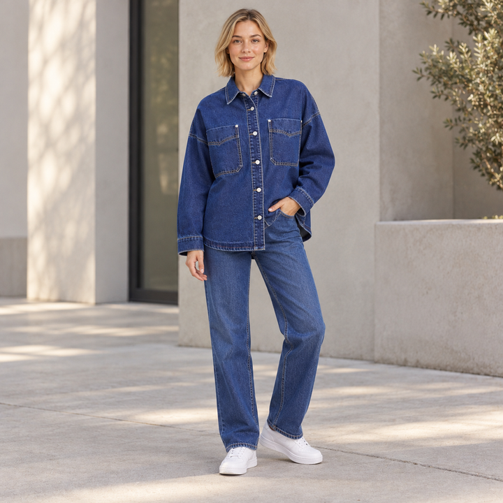 VISSONG Women’s Relaxed Double-Pocket Denim Shirt