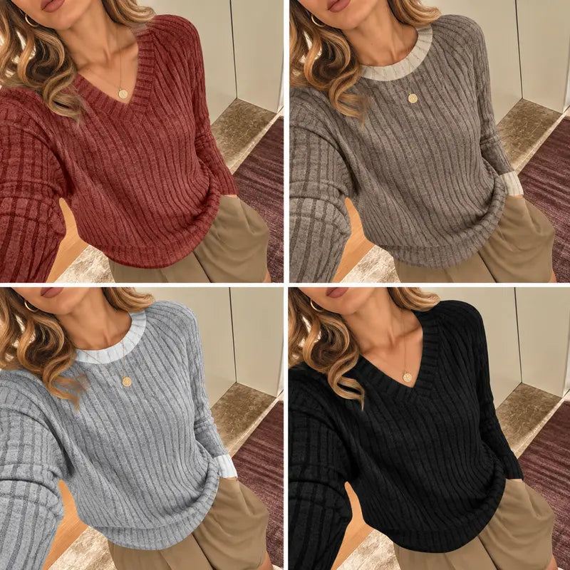VISSONG Women’s Heathered Ribbed V-Neck Longline Sweater