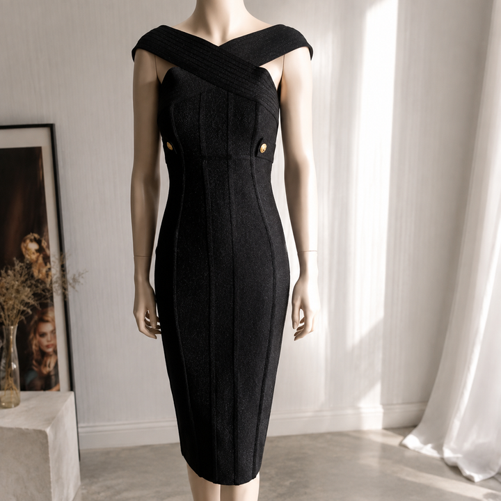 Elegant Cross Neck Bandage Midi Dress