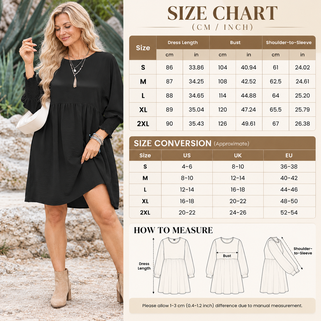 Women’s Textured Smocked-Cuff Babydoll Dress