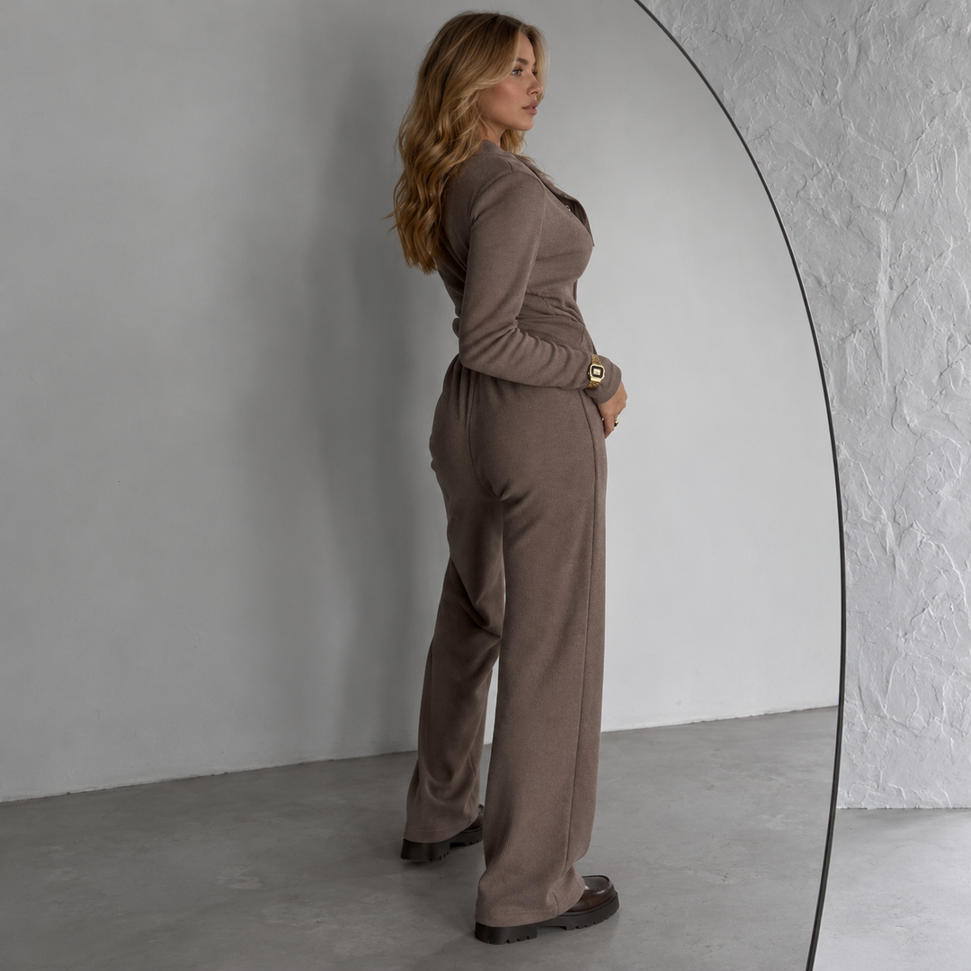 Women’s Ribbed Button-Front Cardigan &amp; Wide-Leg Pants Set