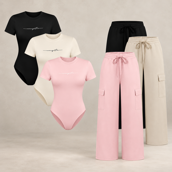 VISSONG Women’s Bodysuit &amp; Wide-Leg Cargo Pants Set