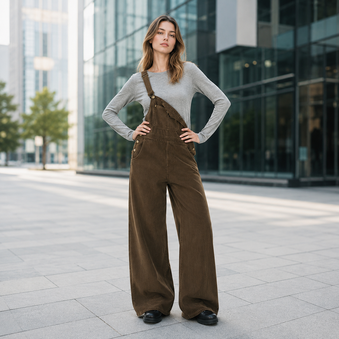 Relaxed Barrel-Leg Denim Overalls