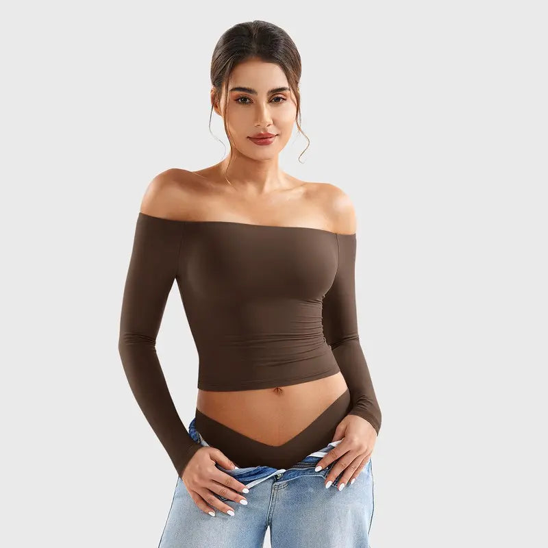 VISSONG Women’s Off-Shoulder Stretch Long-Sleeve Top