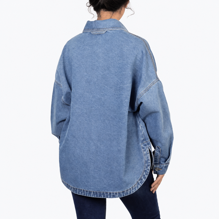 VISSONG Women’s Relaxed Double-Pocket Denim Shirt