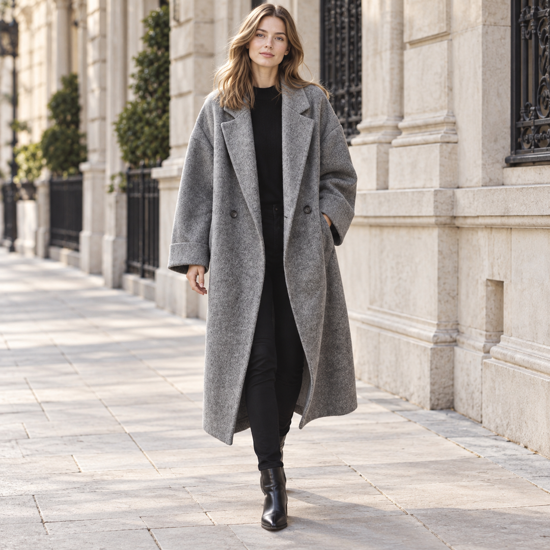 VISSONG Women’s Textured Notched-Lapel Oversized Long Coat