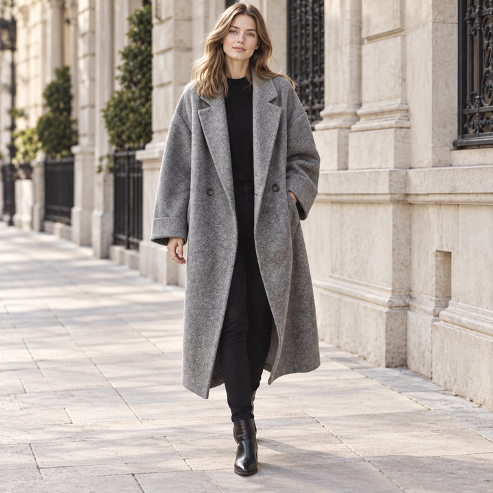 VISSONG Women’s Textured Notched-Lapel Oversized Long Coat