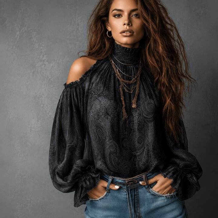 Vintage Bohemian Off Shoulder Lantern Sleeve Blouse