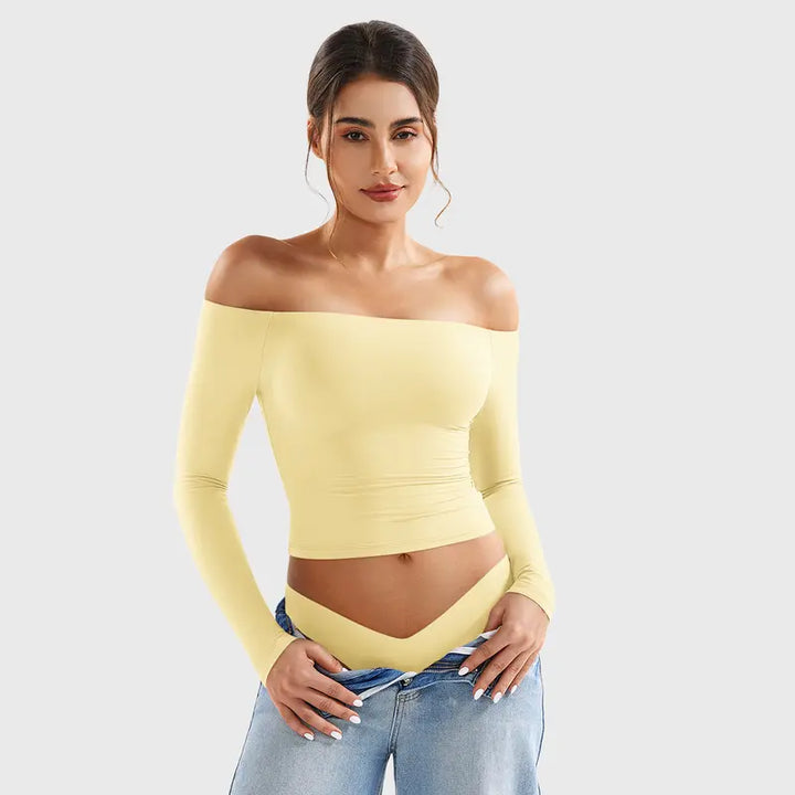 VISSONG Women’s Off-Shoulder Stretch Long-Sleeve Top