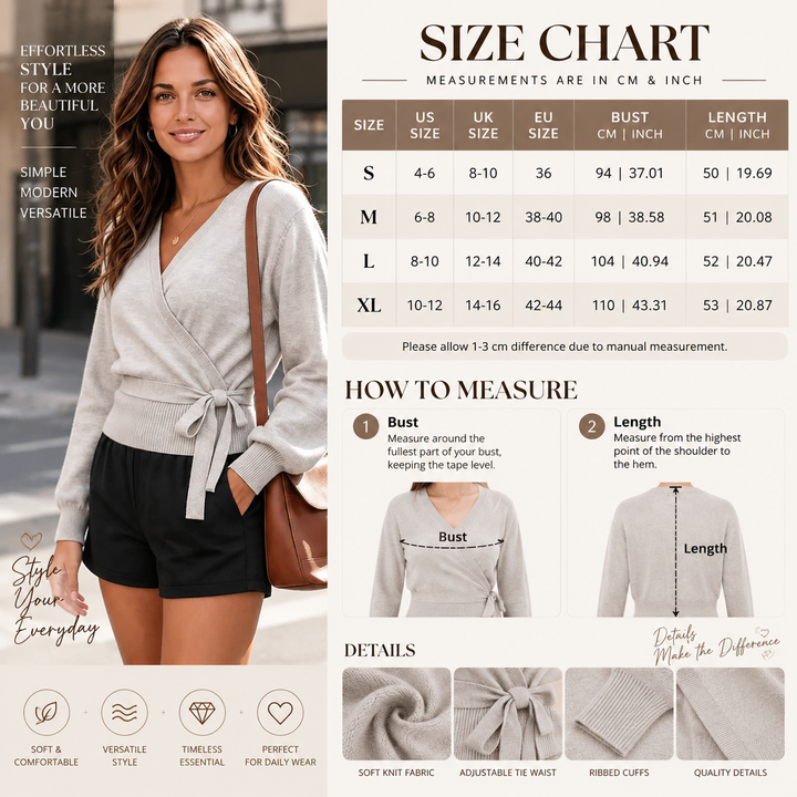 VISSONG Women’s Wrap-Front Tie-Waist Knit Sweater