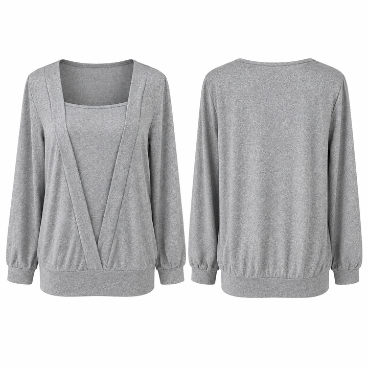 Women’s Layered-Look Drape-Front Long-Sleeve Top
