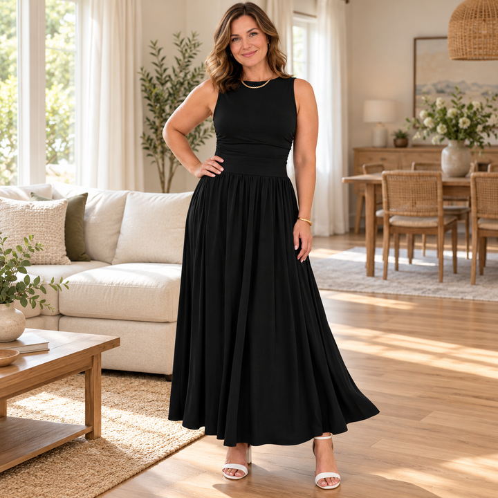 Women’s Sleeveless Fitted-Bodice Pocket Maxi Dress