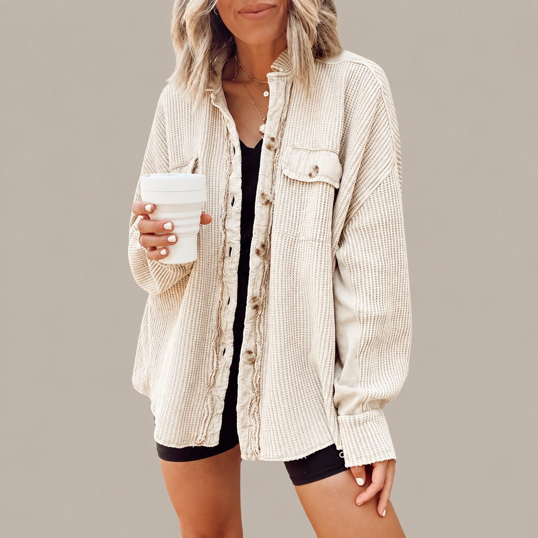 VISSONG Women’s Relaxed Waffle-Knit Button-Front Shacket