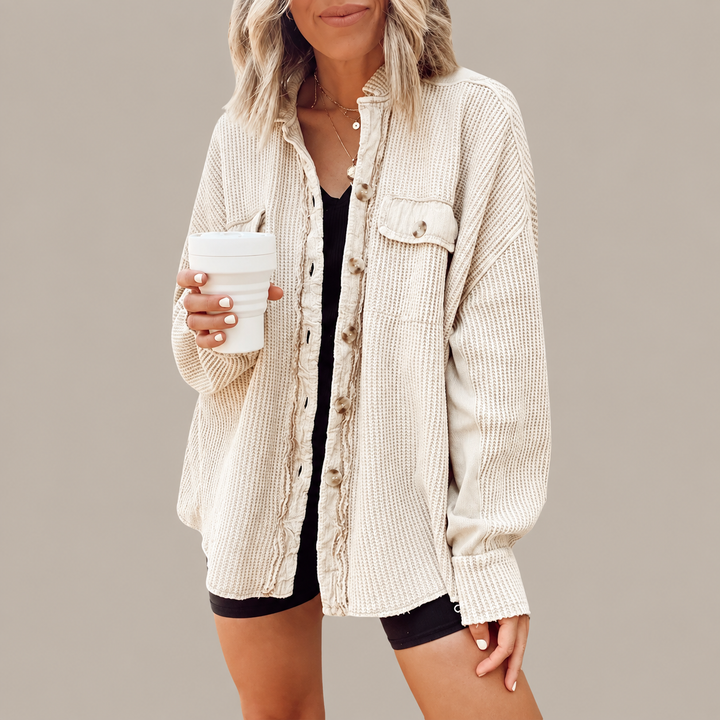 VISSONG Women’s Relaxed Waffle-Knit Button-Front Shacket