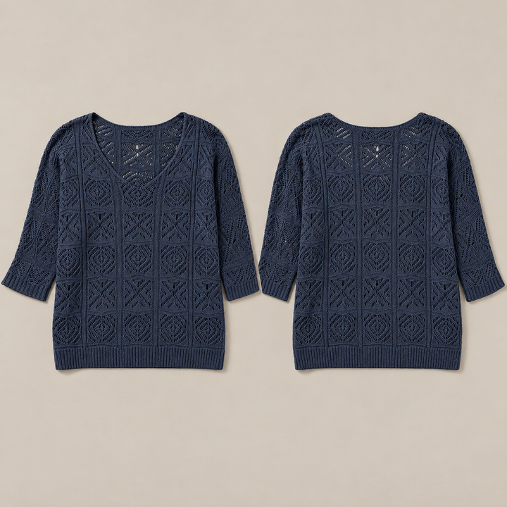 VISSONG Women’s Geometric Pointelle Wide-Neck Knit Top