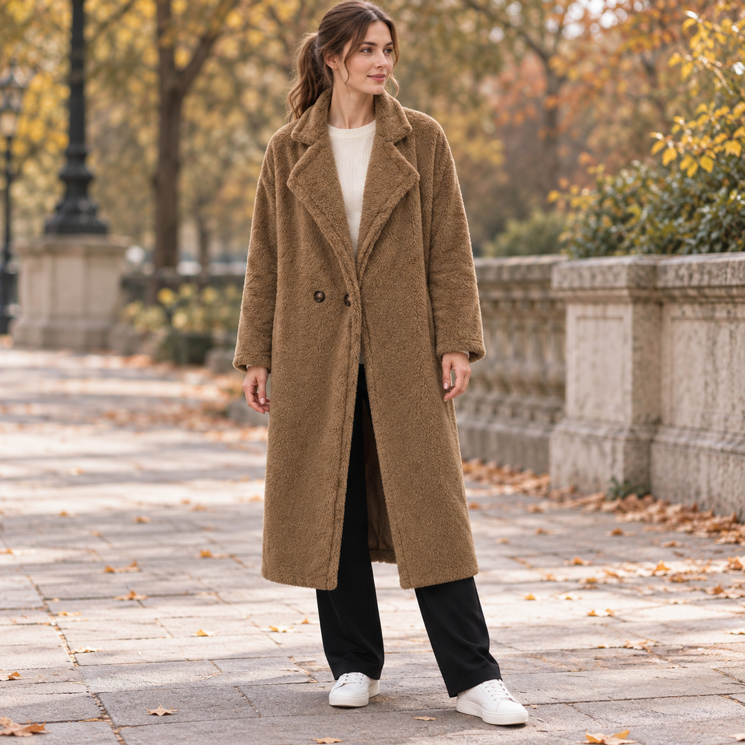 VISSONG Women’s Plush Notched-Lapel Longline Coat
